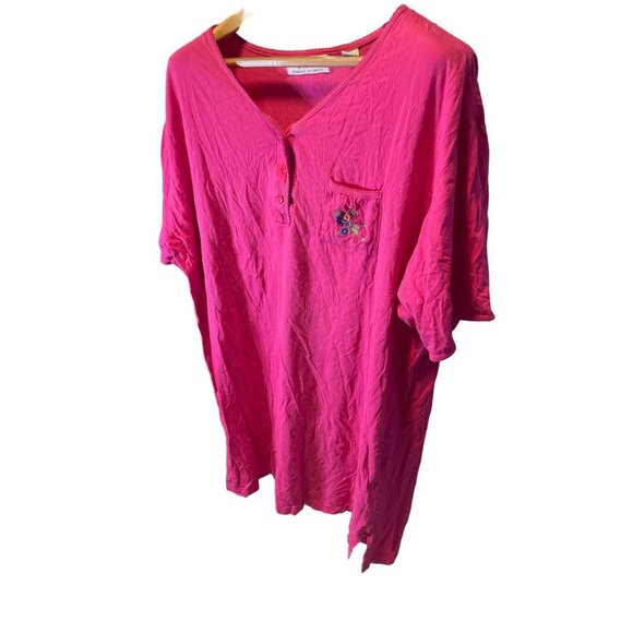 Erika Taylor Pink Round Neck Embroidered Pajama Sleep Top Sz 2X - Picture 3 of 7